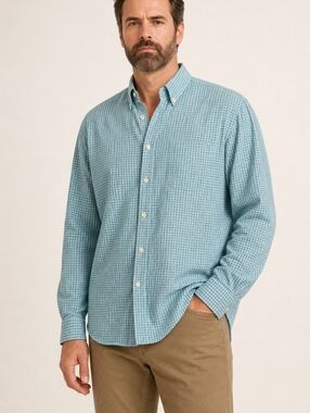 Mason James Stretch Aqua Gingham Button Down Shirt Men’s XXL Long Sleeve